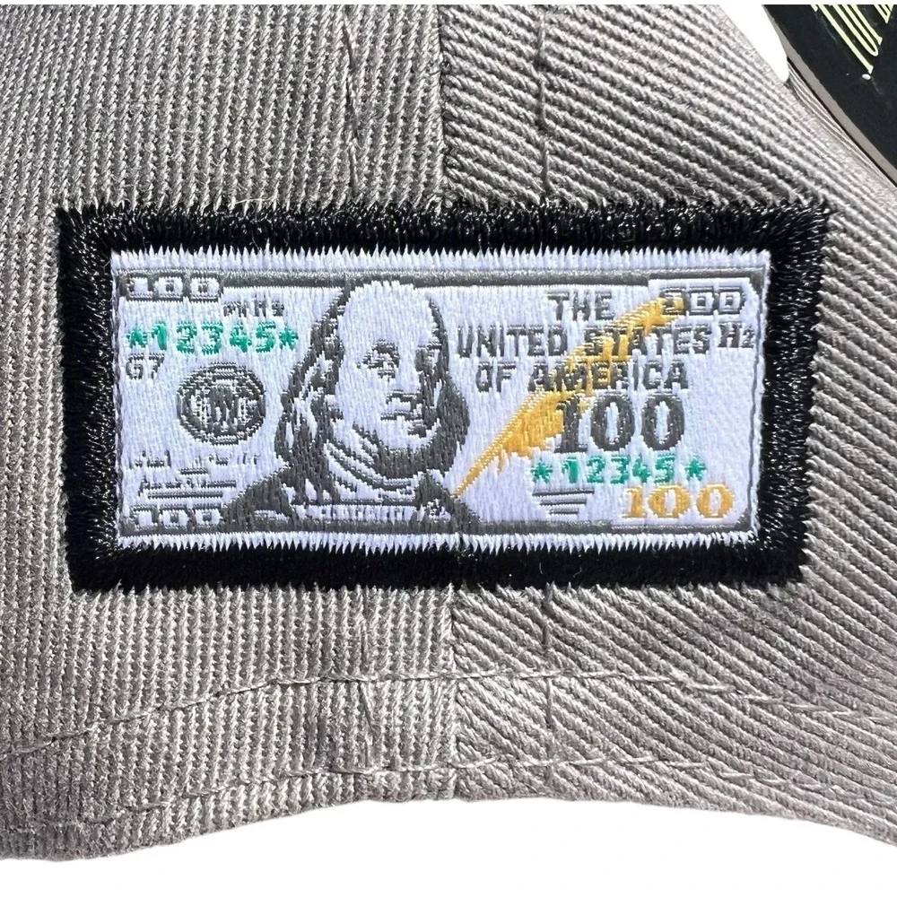 Top Level Ben Franklin Gray Flames SnapBack Money Dollar Bill Hat/Cap  NWT
